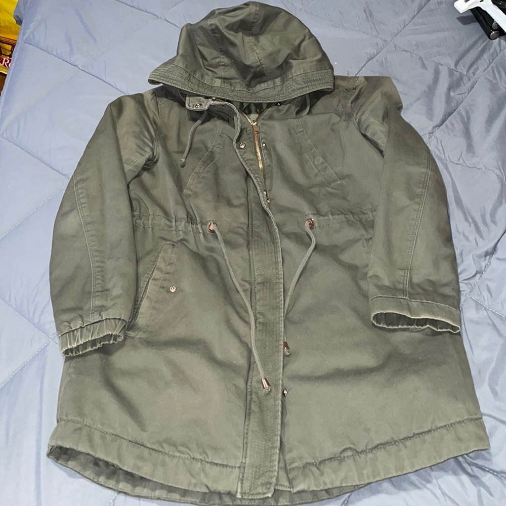 Hooded olive green jacket